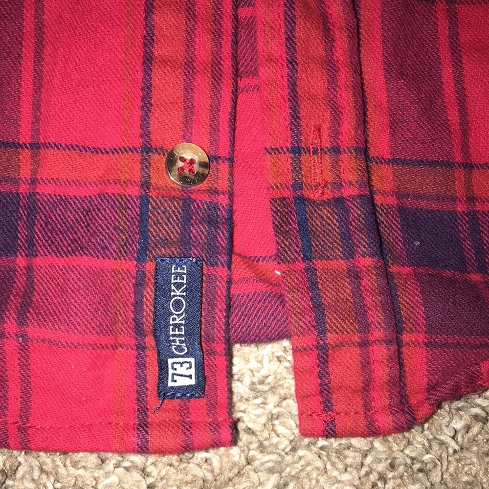 Cherokee Red Plaid Thick Long Sleeve Button Down Sweater with Gray Hoodie - Picture 4 of 8